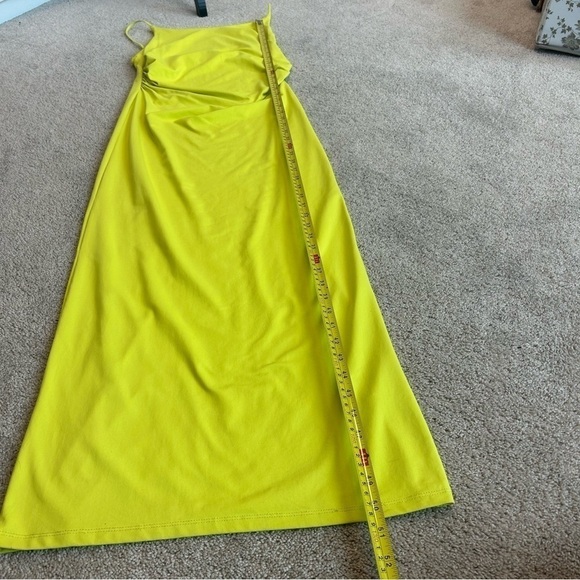 Zara lime green yellow ruched bodycon spaghetti strap maxi dress Sz L NWOT - Picture 8 of 12